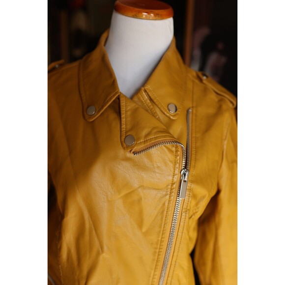 New York & Company Faux-Leather Mustard Yellow Gold Moto Biker Jacket Large - Picture 6 of 13